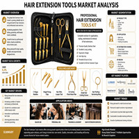 Kit d'outils pour extensions capillaires couleur or rose plasma avec pince à bec de 5,5 pouces, aiguilles en C, boucleur de cheveux, pince de sectionnement en C