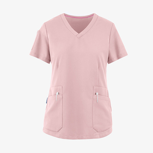 Haut de blouse d'infirmière pour femme, tissé, à manches courtes, col en V, uni, léger, respirant, avec deux poches, de haute qualité, pour usage hospitalier - Product Image 2
