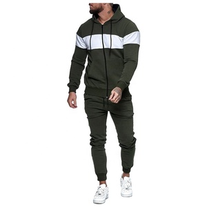 Chándal deportivo 100% de algodón personalizable para hombre, para entrenar, correr, temporada de primavera, conjunto de dos piezas con logotipo en blanco, chándal liso - Product Image 1