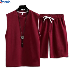 Ensembles de chemises pour hommes, ensemble haut sans manches et short en tricot pour hommes, noir uni, vêtements d'été décontractés, vêtements de sport respirants - Product Image 2