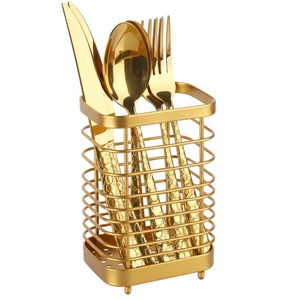 Support à Couverts de Luxe en Acier Inoxydable Doré Antirouille, Organisateur de Couverts en Fil Métallique pour Comptoir, Panier à Couteaux, Fourchettes et Cuillères - Product Image 1