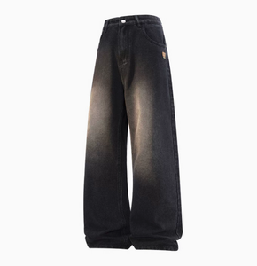 Vintage Stonewashed Denim <b>Trousers</b> High Waist Acid Wash Regular Fit Cargo Streetwear Jeans 100% Cotton Print for Daily Outfit - Product Image 2