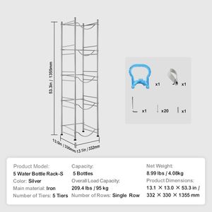 Portabottiglie per Acqua a 5 Livelli, Robusto, per Bottiglie da 5 Galloni, Rastrelliera Utilitaria a Fila Singola per 5 Bottiglie - Product Image 3