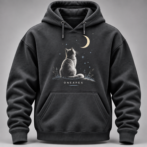 Sweat à capuche personnalisé pour homme, motif chat noir et lune, style streetwear décontracté, imprimé animal, vente en gros OEM ODM - Product Image 1