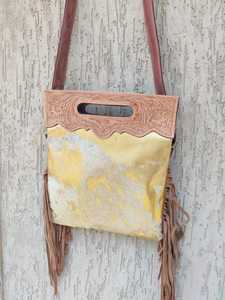 <b>Top</b> Selling High Quality Casual Shoulder Design Zipper Closure Handmade Cowhide With <b>Fringes</b> Tooling Tote Bag For Women - Product Image 1