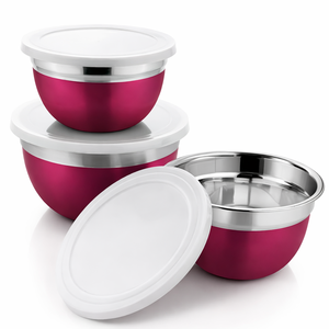 ชุดชามสแตนเลสพร้อมฝาพลาสติกชุดชามผสม3ชิ้นชามสแตนเลสสตีลชุดเสริฟ - Product Image 1