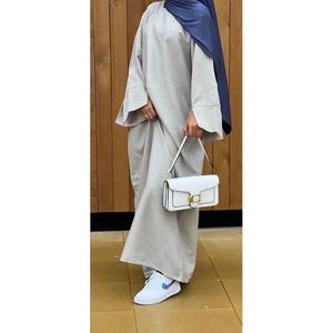 Abaya en lin doux pour femmes, coupe ample, longueur totale, robe musulmane modeste, manches longues, devant fermé, pour la prière, l'Aïd, le Ramadan, usage quotidien - Product Image 2
