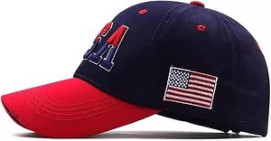 Casquette de baseball unisexe réglable en coton brodée USA à 5/6 panneaux avec patch drapeau américain, couleurs rouge, bleu, blanc, toutes saisons - Product Image 2