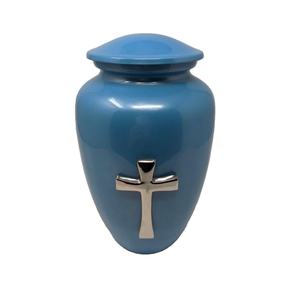 โกศและเหยือกใส่เถ้ากระดูกสีฟ้าสำหรับผู้ใหญ่โกศใส่เถ้ากระดูกและเหยือกสำหรับงานศพดีไซน์ไม้กางเขนคริสเตียนมาล่าสุด - Product Image 1