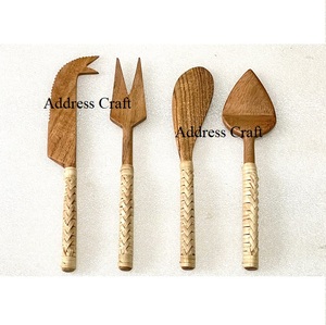Precio de fábrica al por mayor: Juego de cuchillos para queso de madera de acacia con mango elegante, utensilios de mesa, cuchillo espartilador, tenedor, espiga, cubiertos de madera, vajilla - Product Image 5