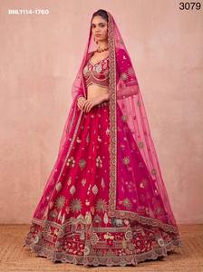 Ensemble Lehenga-Choli de Mariage en Soie Premium Brodé de Motifs Traditionnels (Cygne-Doli) Fait Main, Thème Héritage, Bleu, Needle Exports - Product Image 3