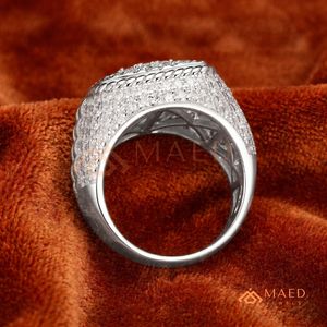 Iced Out Square Cluster <b>Ring</b> in 925 Sterling <b>Silver</b> – Rope Border Statement Band <b>Men</b>’s <b>Silver</b> Square Halo <b>Ring</b> – Luxury - Product Image 3