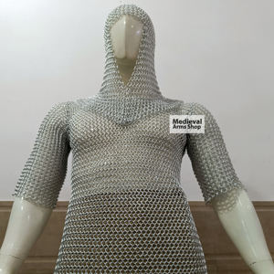 Camisa de malla de aluminio medieval con capucha de coif, armadura de anillas entrelazadas para uso adulto, cosplay, recreación histórica, armadura histórica - Product Image 5