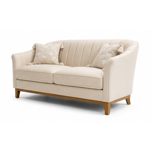 Sofá de Tela Curvo Moderno de Lujo, 3 Plazas, Madera Maciza, Muebles de Salón para Sala de Estar, Hotel, Villa, Apartamento, Madera de Teca - Product Image 3