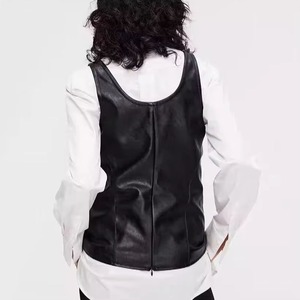 Nuevo Diseño, Estilo Urbano, Chaleco de Cuero Genuino y Lona para Mujer, Impermeable, Cortavientos, Transpirable, Cierre Triple, Largo Estándar - Product Image 4