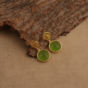 Green Peridot <b>Earrings</b> Round Cut Gemstone Drops Modern <b>Gold</b> Plated Jewelry V - Product Image 5