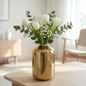 Golden Metal Eco-Friendly Customized Size Logo Modern Decorative Flower <b>Vase</b> Home Office Living Room Table Centerpiece Wedding - Product Image 4