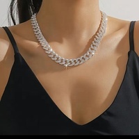 Chaîne cubaine Hip Hop pour femme en moissanite plaquée or 18 carats, collier tendance serti de pierres