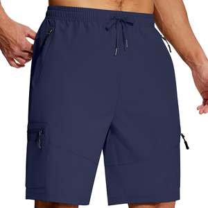 <b>Men's</b> Navy Blue Quick Dry Cargo <b>Shorts</b> Knee Length Elastic Waist Drawstring <b>Zip</b> <b>Pockets</b> - Product Image 2