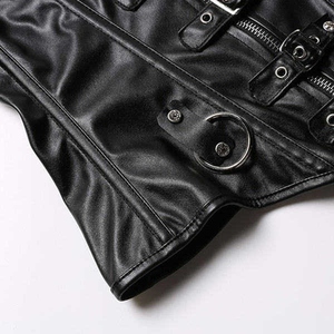 Corsé de cuero negro para mujer con cierre de cremallera y hebilla, diseño moldeador firme para uso diario - Product Image 2