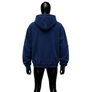 Sweat à capuche zippé vintage bleu avec motif ange, fermeture éclair sur le devant, coupe décontractée, en molleton bouclette 100% coton, idéal pour l'automne, RELAXE - Product Image 2