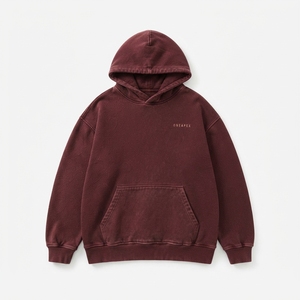 Sweat-shirt à capuche bordeaux personnalisé pour homme, coupe oversize, avec grand texte au dos, tissu texturé, poche kangourou - Product Image 2