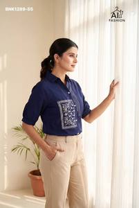 Nueva llegada: Camisa de algodón flexible de excelente calidad con bordado en el codo, proveedor de moda femenina de la India - Product Image 5