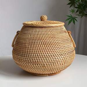 Panier de rangement ovale en rotin naturel fait main avec poignée – Boîte de rangement pour thé, écologique, design vintage et flexible, organiseur de rangement pour la maison - Product Image 4