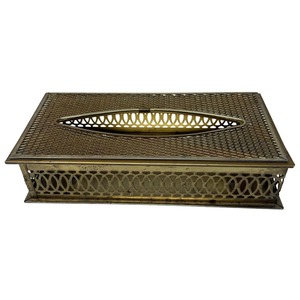 Premium Gold Finished Brass <b>Tissue</b> Holder with Intricate Braid Pattern Perfect For <b>Wedding</b> Party and Catering Display From India - Product Image 1