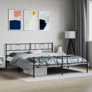 Cadre de lit double en acier noir avec revêtement poudré, lits en métal - Product Image 1