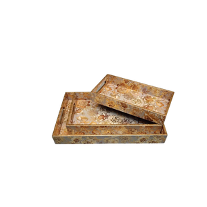 Plateau de service rectangulaire en bois, peint à la main, motif floral oriental, design végétal, vaisselle et assiettes - Product Image 5