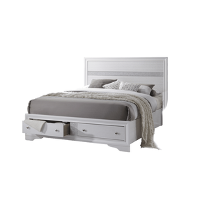 Letto matrimoniale in legno stile tradizionale con contenitore, colore bianco - Product Image 1