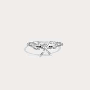 Anillo de Oro Sólido de 14K con Diamante Cultivado en Laboratorio, Diseño de Lazo Delicado, Anillo de Diamantes Minimalista, Joyería Fina para Mujer - Product Image 2