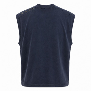 T-shirt sans manches pour homme, coupe oversize et carrée, style streetwear, en jersey de coton bleu encre délavé, avec empiècement poitrine en ripstop noir - Product Image 5
