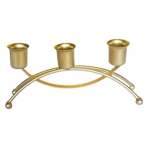 Candelabro Triple de Metal Dorado de Lujo, Centro de Mesa Decorativo Moderno, Portavelas Cónicas para Decoración del Hogar - Product Image 1