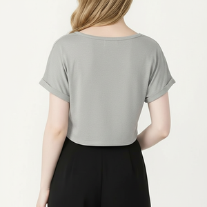 Women Loose Fit Crop <b>Top</b> Short Sleeve Breathable Lightweight Casual T Shirt Summer Daily Wear Wholesale - Product Image 2