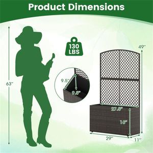 Fioriera da Esterno in Rattan PE Marrone da 49 Pollici con Piedini Regolabili, Letto Rialzato per Giardino con Traliccio e Recinzione - Product Image 4