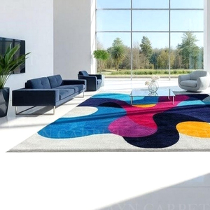 Tapis artisanal multicolore abstrait pour salon, tapis de sol géométrique moderne pour chambre et décoration intérieure contemporaine - Product Image 2