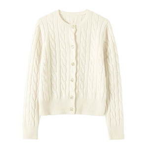 Women Cable Knit Cardigan Long Sleeve Crew Neck Button Front Solid Color Casual Autumn <b>Sweater</b> 100% Acrylic - Product Image 1
