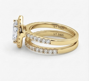 Pear Cut Moissanite Engagement <b>Ring</b> <b>Set</b> 18K <b>Gold</b> Plated Halo Bridal Band Women's Classic Style Claw Setting Daily Wear - Product Image 2