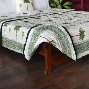 Edredón Acolchado de Algodón con Estampado Tradicional de Palmeras Verdes, Tamaño Queen, para Todas las Estaciones, Ideal para el Hogar - Product Image 4
