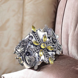 ดอกไม้อัญมณีสีเหลืองมะนาวสวยงามสำหรับงานแต่งงานของผู้หญิงกำไลข้อมือสไตล์ทางศาสนาทำด้วยมือ925ของผู้หญิง - Product Image 1