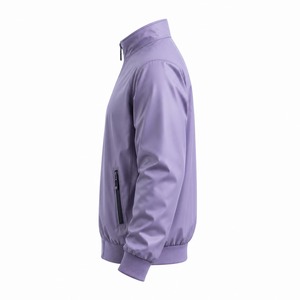 Chaqueta bomber morada lisa para hombre con cuello alto, cortavientos, de poliéster, con cremallera, estilo deportivo, corte regular, para otoño - Product Image 5