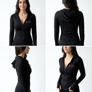 Damen Frühling Herbst Halb-Reißverschluss Bestickter Umweltfreundlicher Sweatshirt Langarm Kapuzenpullover mit Stehkragen Einfarbig Lässig Gestrickt - Product Image 2
