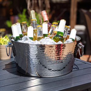 Seau à glace en métal martelé avec poignées latérales, grand bac à glace rond pour la maison, les restaurants, les hôtels, les fêtes, les tables - Product Image 2
