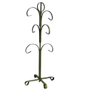 Gold Metal Mug <b>Tree</b> <b>Stand</b> with Circular Base Curved Hooks Holding Three White Ceramic Coffee Mugs Stylish Kitchen Organizer - Product Image 4