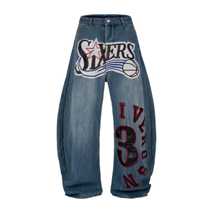 Jean baggy brodé patchwork personnalisé, style streetwear, coupe évasée, délavage vintage, jambe large, patchwork oversize, Harajuku - Product Image 2