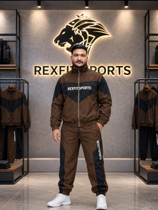 REXFIT SPORTS 2026 Ensemble de survêtement personnalisé pour homme en nylon marron, veste et short, fermeture éclair intégrale, léger, deux pièces, vêtements de sport, streetwear - Product Image 3
