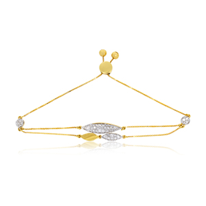 Elegant 18K Yellow Gold Diamond Leaf Adjustable Bracelet | Pavé Diamond Nature-Inspired Slider Bracelet | Luxury Women's Fine Je - Product Image 1