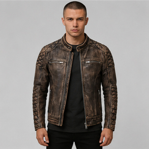 Vintage Cafe <b>Racer</b> Leather <b>Jacket</b> Urban Style Men's Vintage Cafe <b>Racer</b> Leather <b>Jacket</b> Available In All Colors & Design - Product Image 1